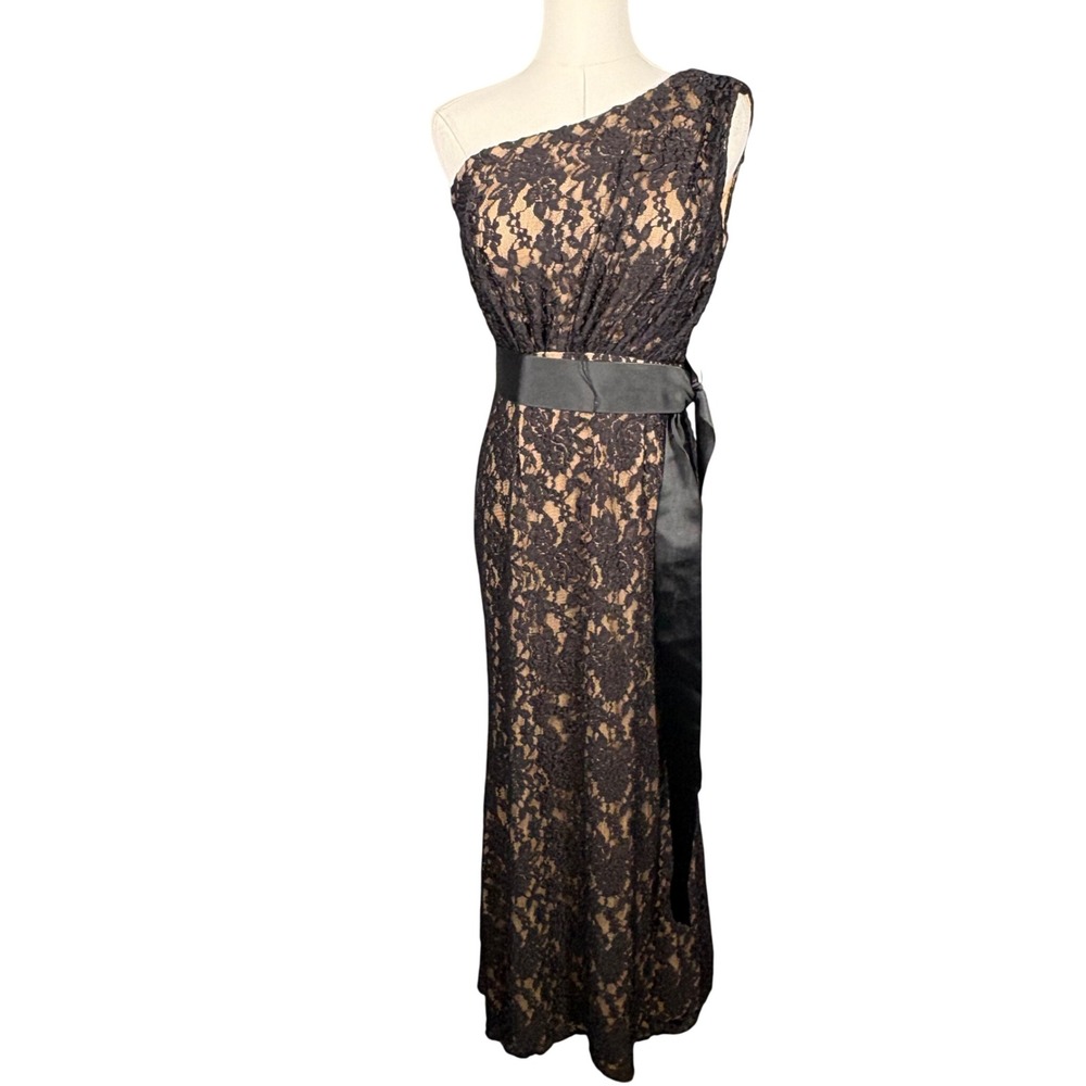 Juno Dress Collection Black Lace One Shoulder Formal Gown Midi Dress Medium